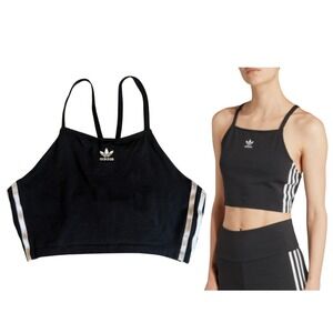 adidas Adicolor Women's Medium 3-Stripes Crop Tank Top  Black White EUC